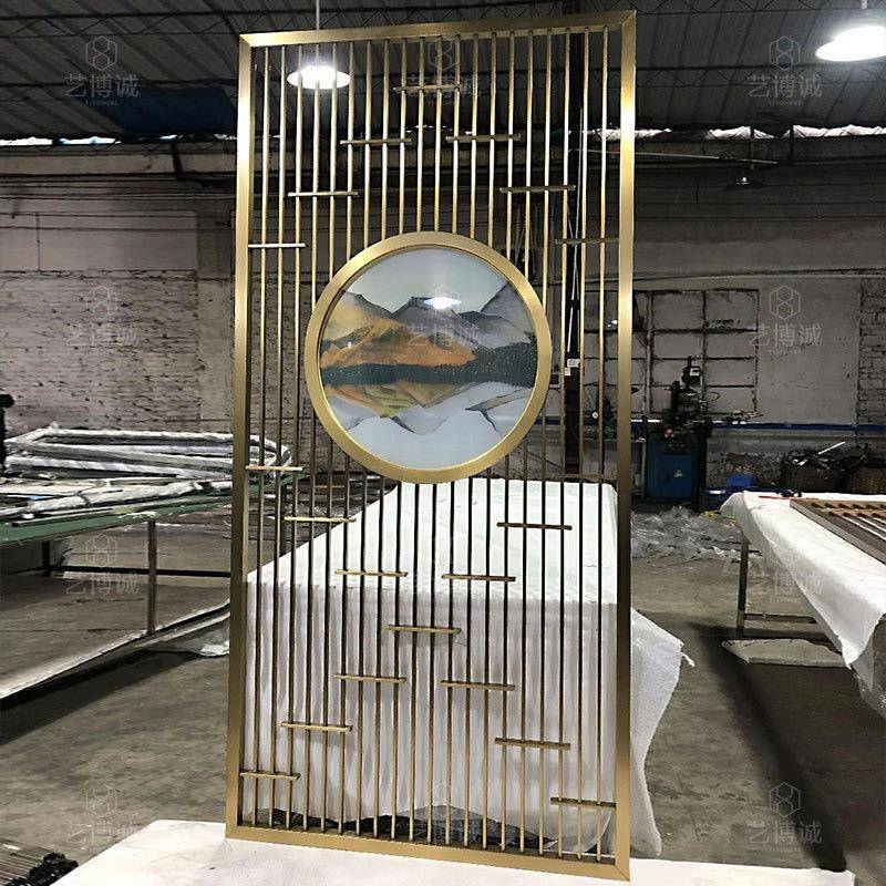 现代轻奢家用客厅进门屏风样式家具装饰移动不锈钢客餐厅屏风隔断