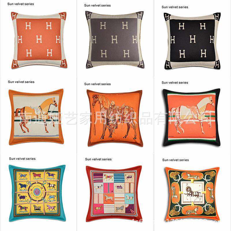 轻奢法式单面印花沙发抱枕丽丝绒质感高档样板房床头方靠垫腰枕