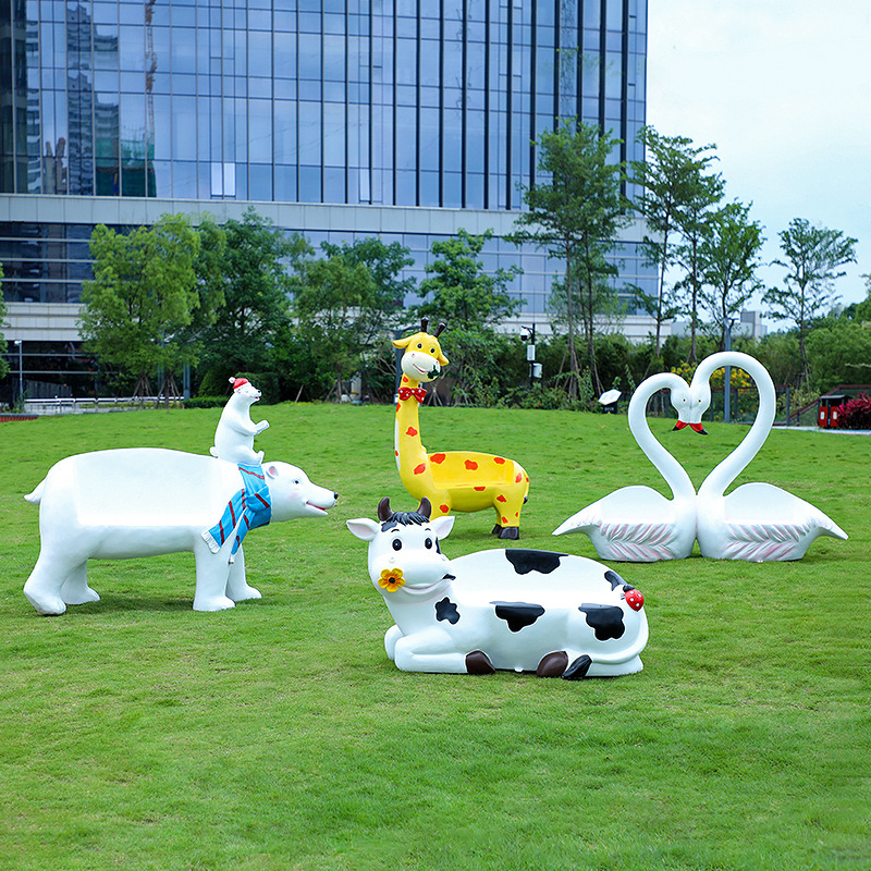 户外公园景区玻璃钢天鹅动物座椅雕塑商场休闲儿童坐凳幼儿园摆件