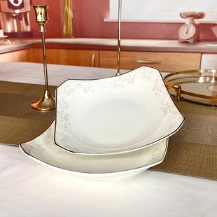 高级感 八角金边盘子菜盘家用轻奢餐盘深盘方盘微波炉骨瓷餐具套装