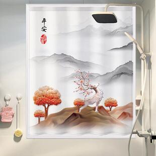 窗帘遮光2024新款 中国风短 免打孔安装 卫生间浴室防水魔术贴新中式