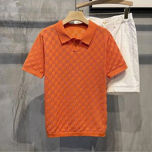 保罗衫 LUUD 夏 绅士简约格子短袖 男士 新款 双曲冰丝镂空针织polo衫