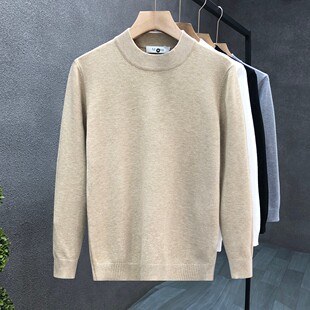 型男无标净版半高领毛衣男潮牌冬天内搭打底衫男士白色针织衫