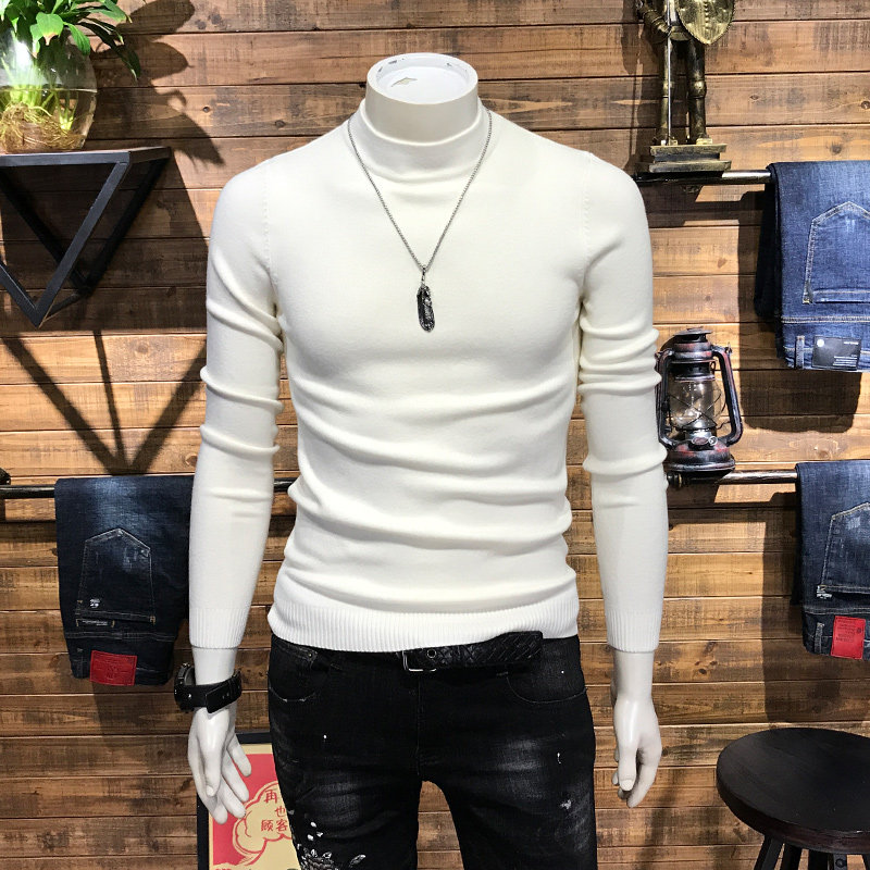 半高领针织衫男长袖修身潮流毛衣春秋季休闲内搭上衣服高端打底衫