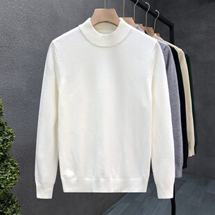 简约纯色内搭半高领毛衣男冬款白色上衣2024新款修身秋冬季针织衫