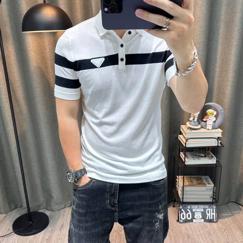 翻领针织衫男士夏季新款针织polo领半袖修身体恤衫有领冰丝男装潮