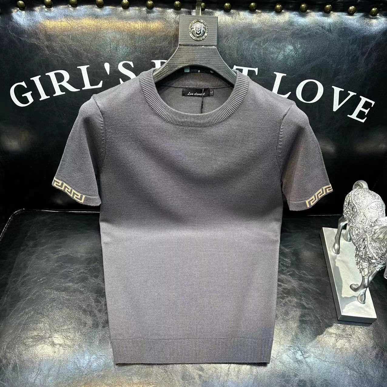 欧洲站本命年红色春秋新款男毛衣半袖轻奢潮牌网红针织短袖打底衫