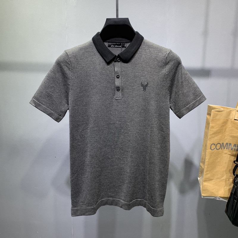 秋冬季加厚半截袖男士翻领短袖毛衣刺绣韩版2022针织POLO衫休闲潮
