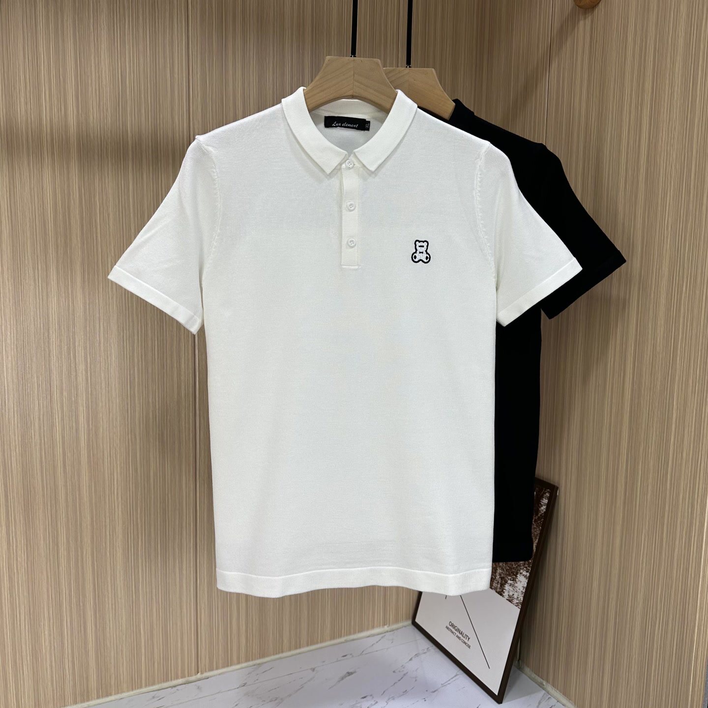 巨帅气白色小熊polo衫短袖男士痞帅翻领t恤2024夏季针织带领上衣