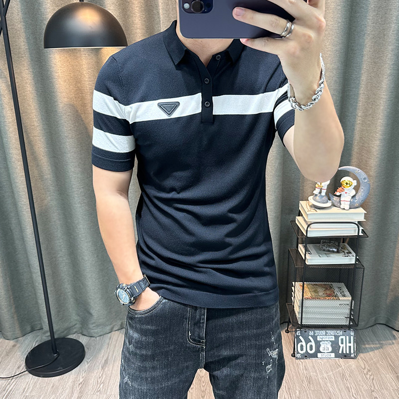 翻领针织衫男士夏季新款针织polo领半袖修身体恤衫有领冰丝男装潮
