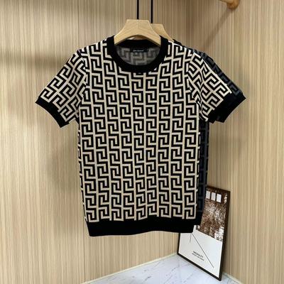 男士针织衫半袖2023秋冬季新款提花轻奢高档半截袖加厚短袖毛衣潮