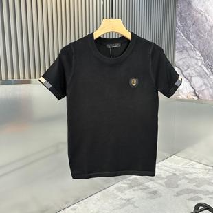 高品质欧货黑色短袖毛衣男款潮牌内搭针织打底衫男士秋冬季半截袖