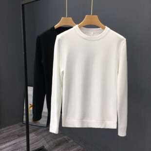 毛衣男秋冬季圆领男款内搭休闲套头修身打底衫男士白色针织衫长袖