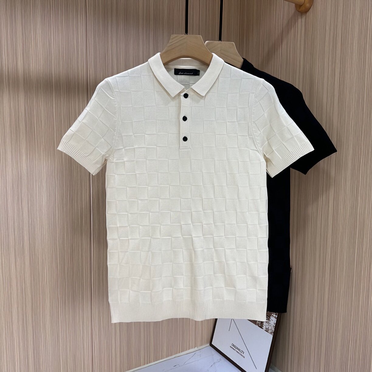 翻领POLO衫男夏季针织格子纯色短袖韩版潮流修身有领T恤上衣男装