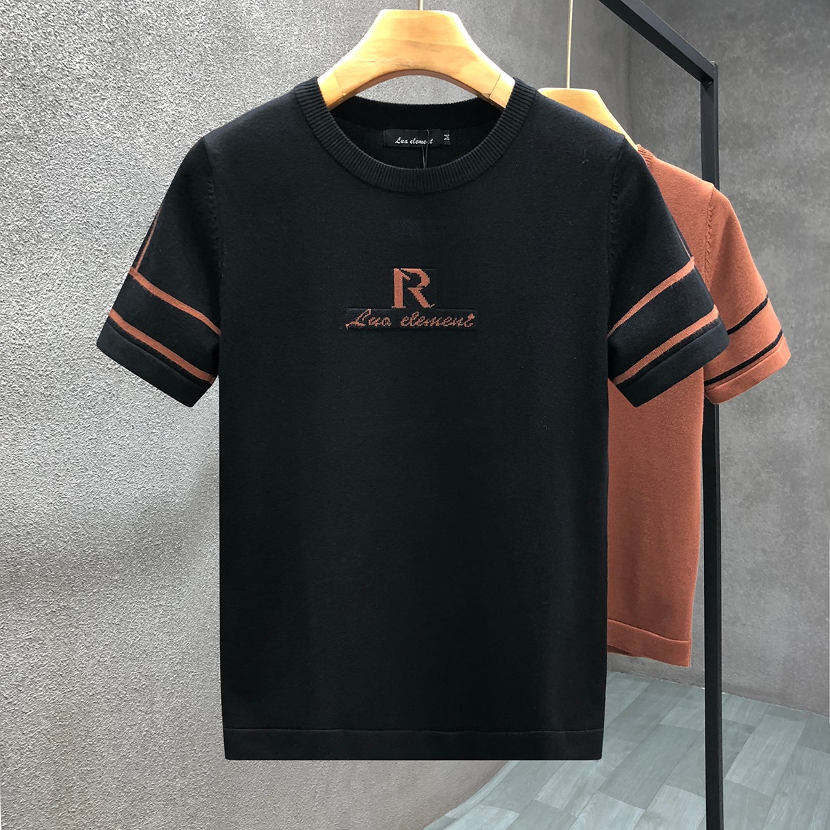 专柜品质圆领针织短袖男潮牌冬季打底衫2024新款男士厚款内搭毛衣