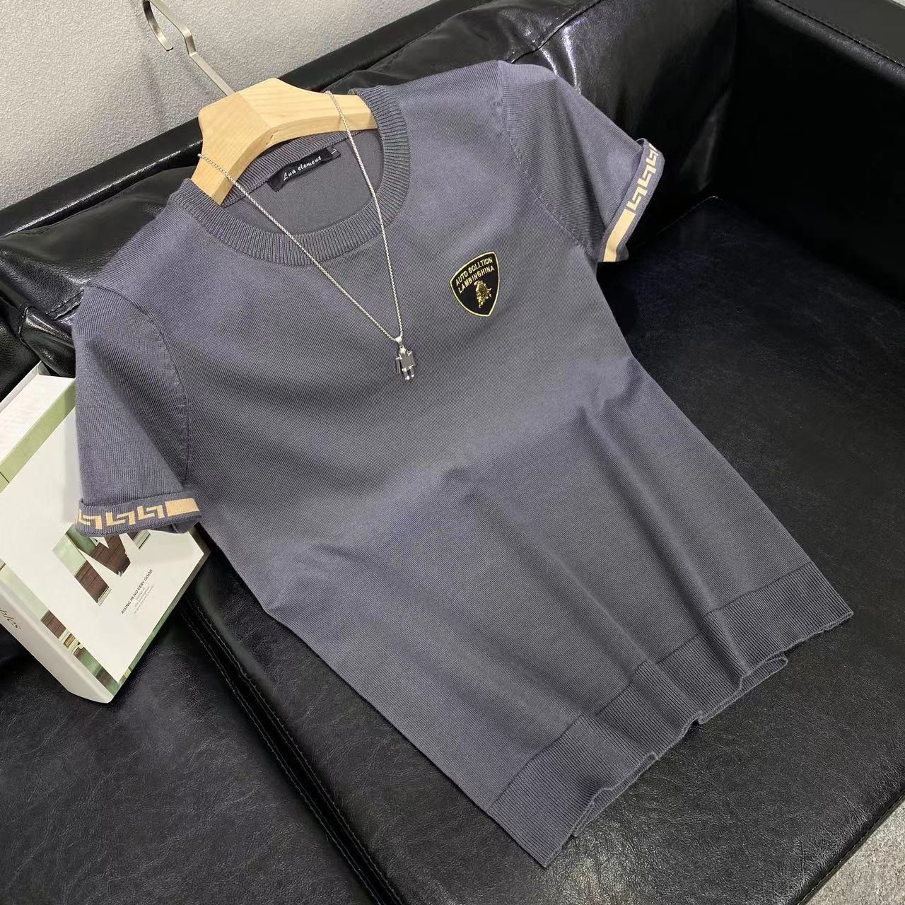 短袖毛衣男秋冬潮流弹力修身半袖针织衫圆领套头打底毛线衣半截袖