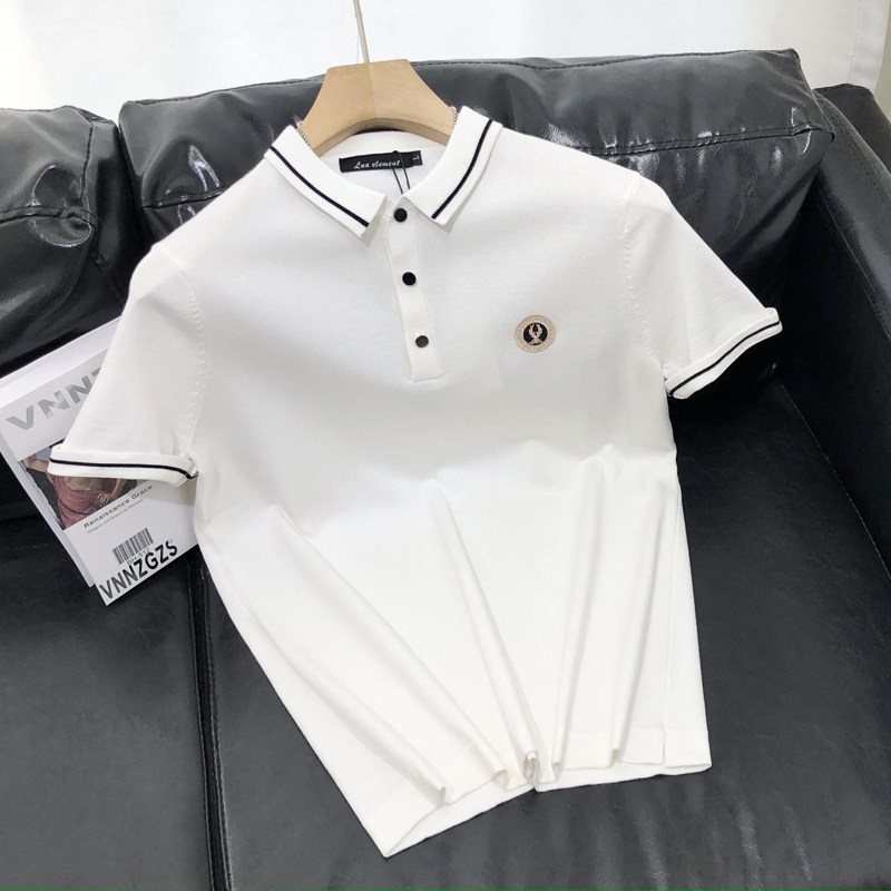 秋冬新品翻领短袖男士polo衫针织衫修身青年鹿头刺绣上衣半截袖