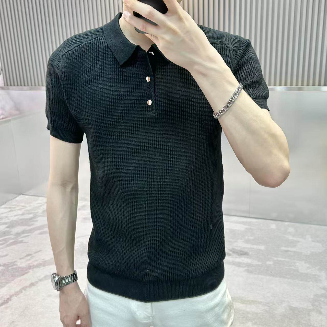 轻奢简约休闲针织Polo衫男夏季潮流韩版时尚针织翻领短袖t恤