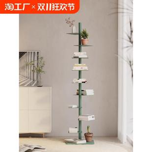 旋转隐形书架落地置物架客厅铁艺多层展示架收纳架子转角书柜中古