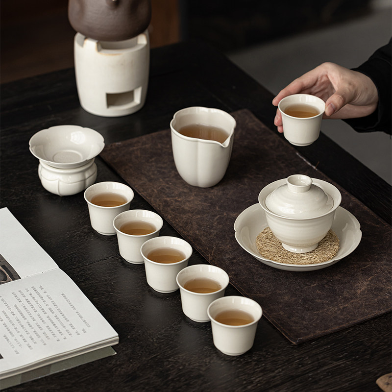草木灰中式简约陶瓷盖碗茶杯家用功夫茶具套装泡茶碗茶杯茶艺套装