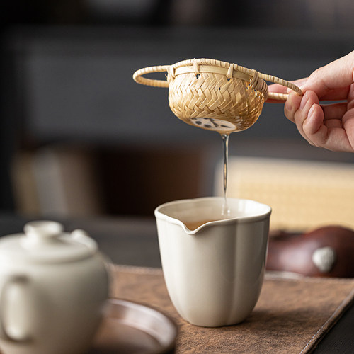 纯手工竹编茶漏茶滤套装藤编漏斗