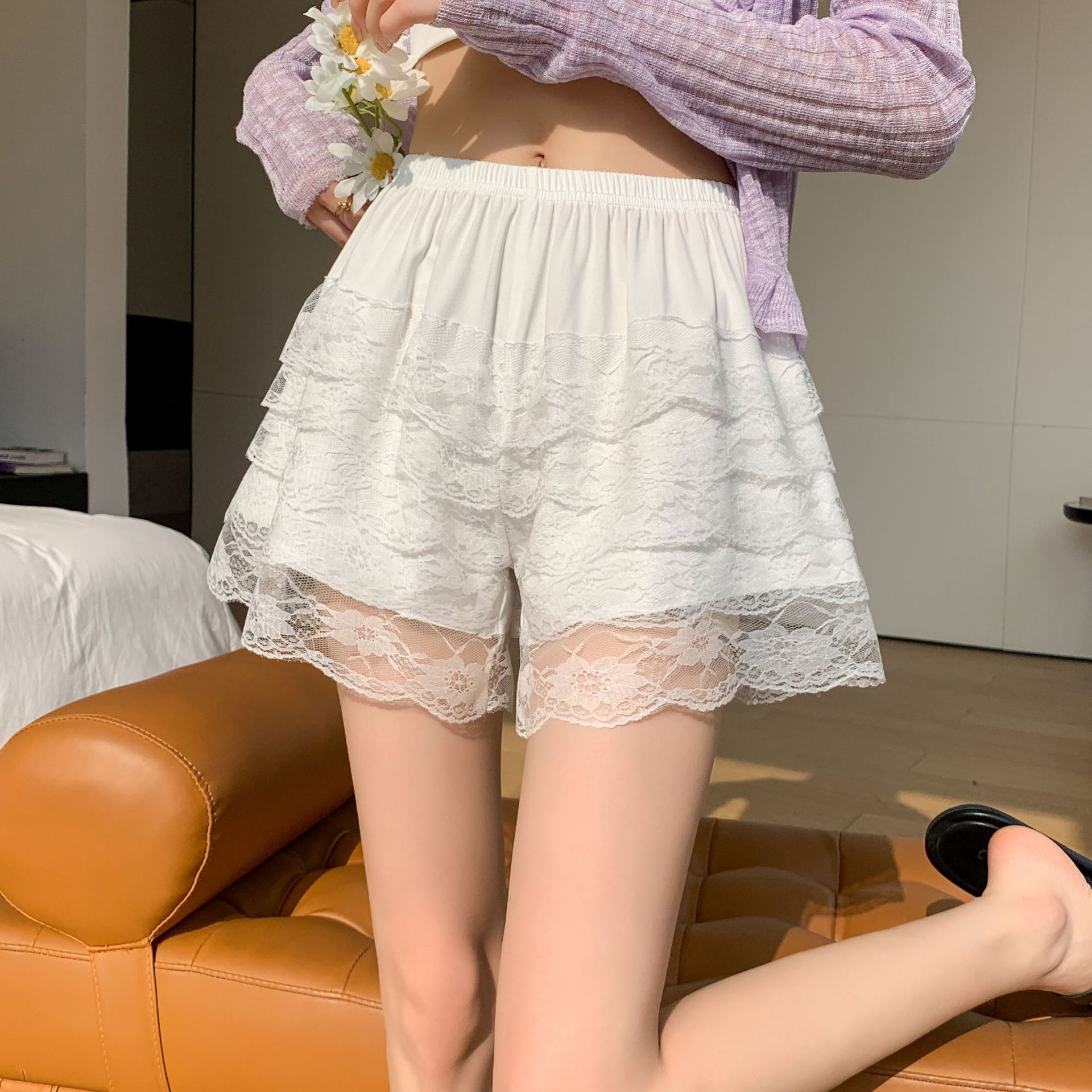 安全裤女打底裤女防走光夏薄款不卷边蕾丝jk可外穿三分保险裤短裤