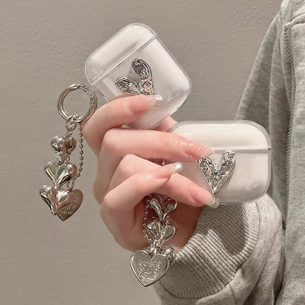 立体电镀爱心挂饰适用苹果AirPods pro 2保护套AirPods三代耳机壳
