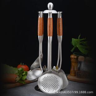 304不锈钢锅铲厨具套装花梨木手柄锅铲家用炒菜铲子汤勺漏勺