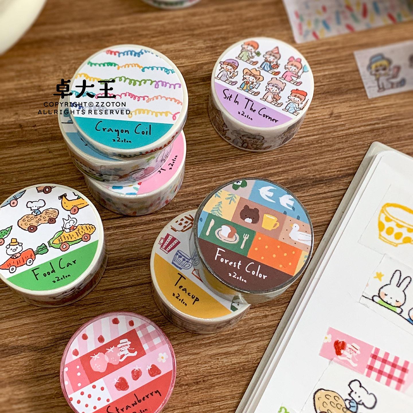 卓大王【阿卓拉条胶带】手帐和纸不带离型纸蔬果车线圈茶杯好梦