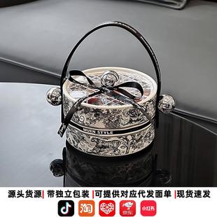 轻奢果盘高颜值家用轻奢陶瓷手提零食糖果盒果篮子带盖坚果收纳盒