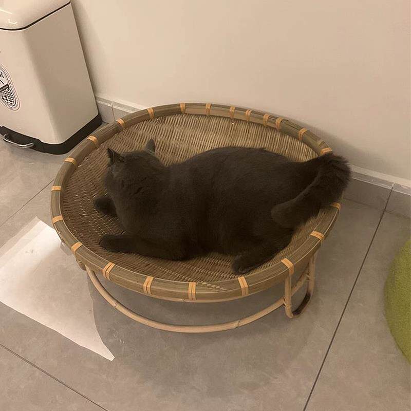竹编猫窝四季通用半封闭式安全感藤编猫床宠物用品网红吊床狗窝