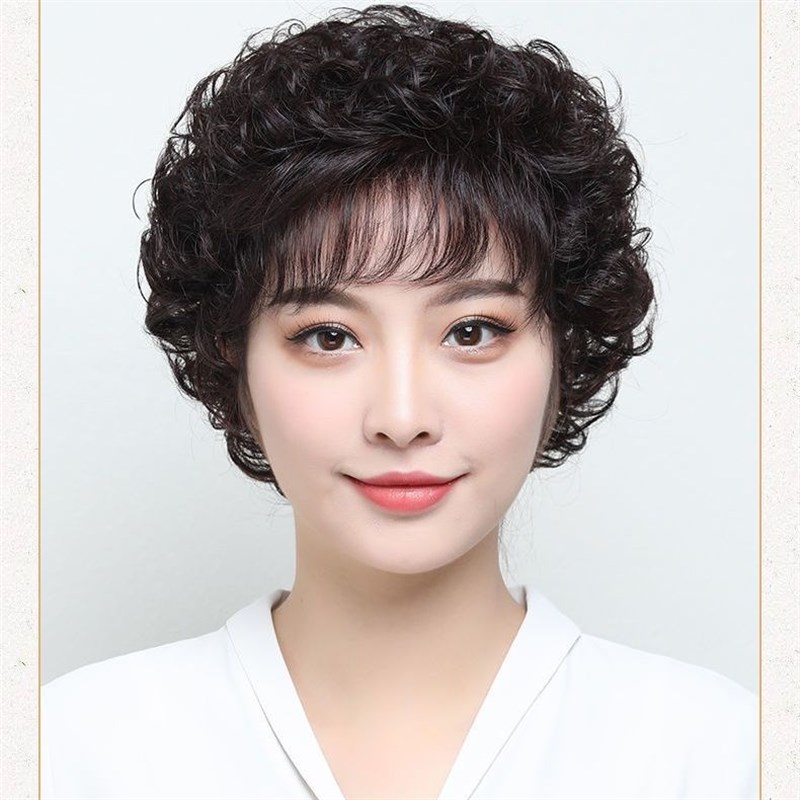 假发女短卷发蓬松自然真发全真人发全头套中老年女士假发头套短发
