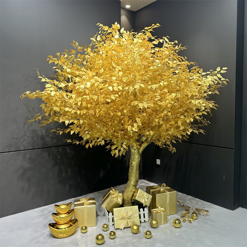 仿真发财树金色榕树摇钱树许愿金钱树大型商场装饰新年祈福红包树