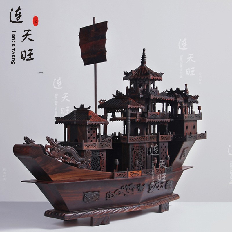 一帆风顺帆船摆件红木轮船木雕龙船金丝楠船模型乔迁礼品开业送礼