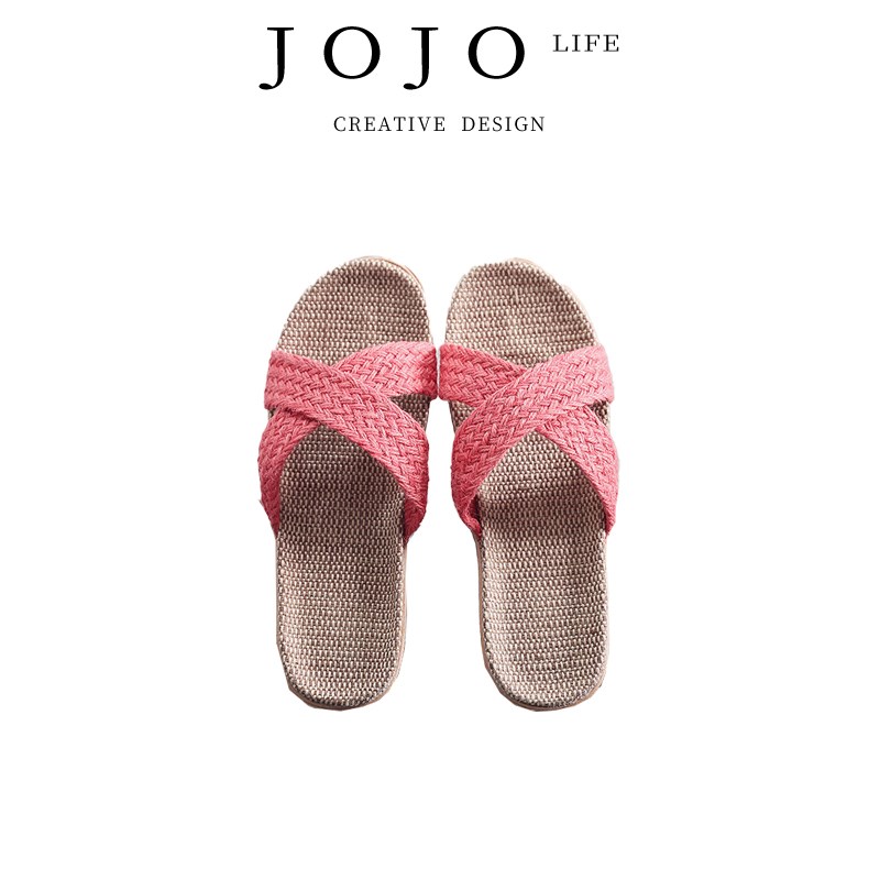 JOJOS L. PD.Giggle.亚麻拖鞋透气棉麻情侣居家厚底地板拖 火辣