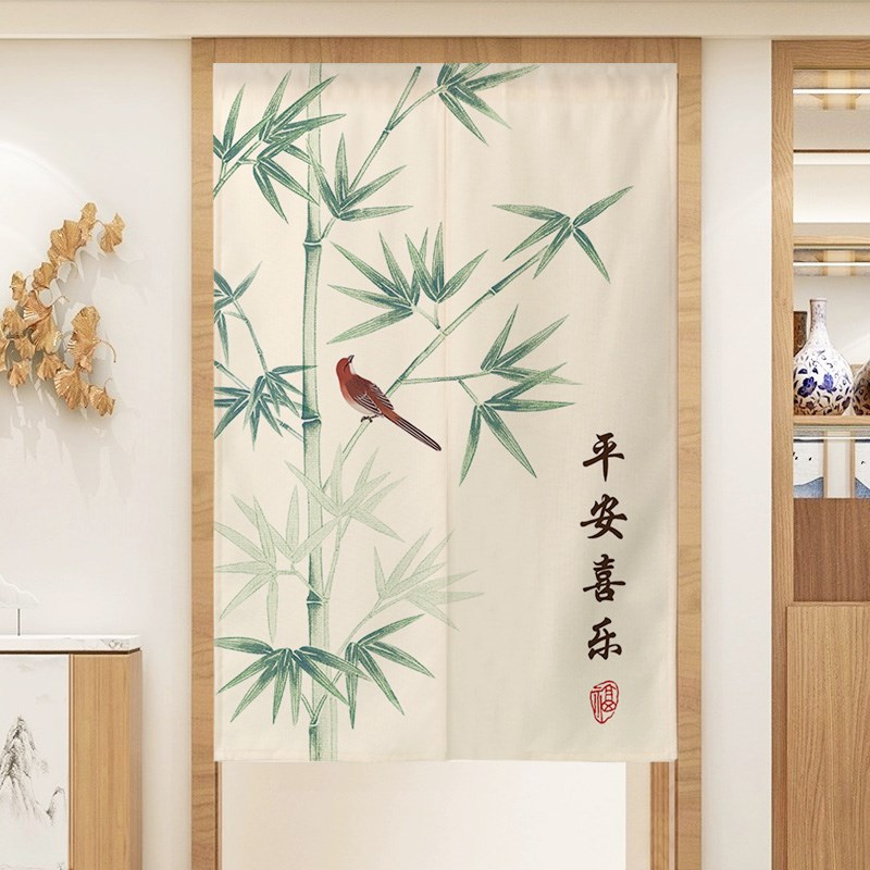 中式门帘隔断帘中国风山水画挂帘餐厅包间遮挡半帘卫生间半截布帘