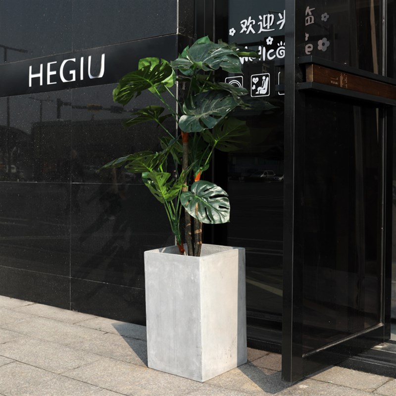 北欧深高方形水泥花盆绿植花器落地大号镁泥花箱千年木白黑四方盆