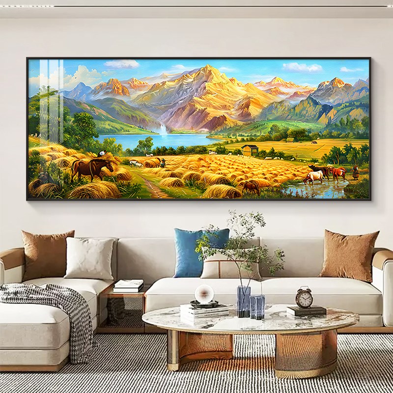 轻奢挂画山水画壁画客厅感梵高丰收背景聚宝盆装饰画沙发高级装饰