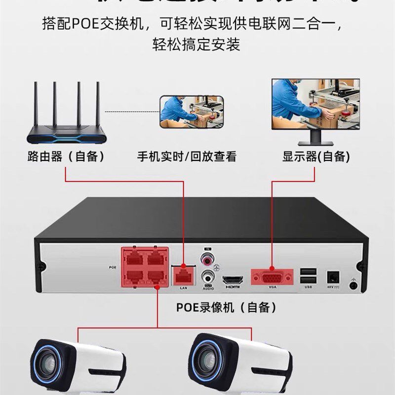 电商打包发货监控器摄像头800万自动变焦网络摄像机有线连接录像