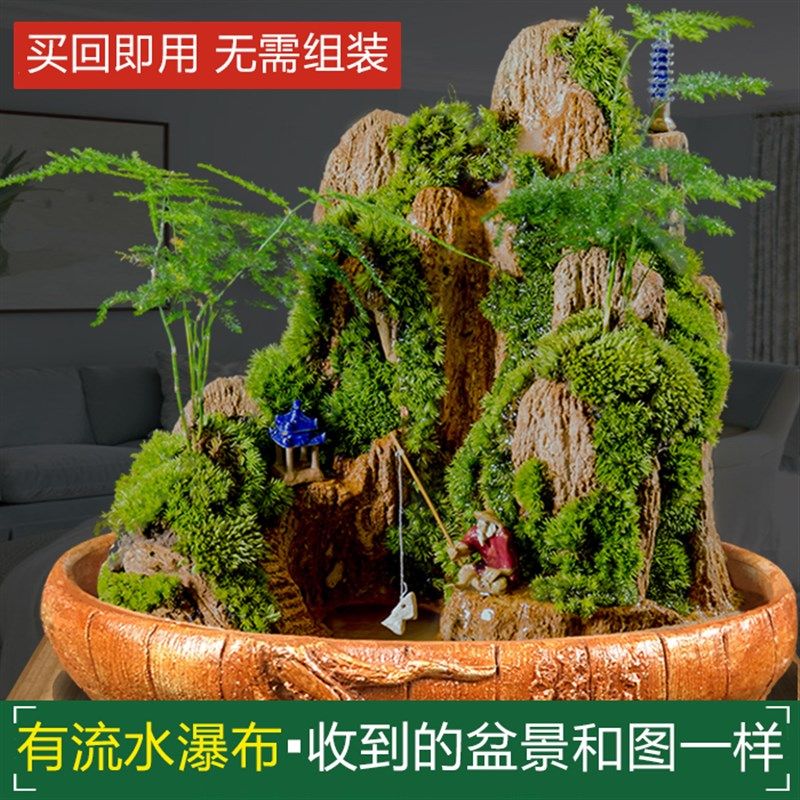 吸水石假山盆景小摆件上水石植物奇石头原天然室内中大型山水造景