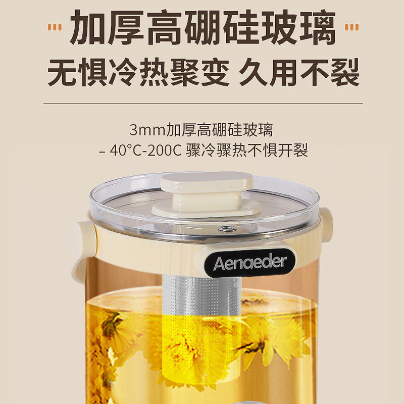 艾纳迪多功能恒温家用玻璃养生壶大容量养生桶炖煮壶花茶壶煮茶壶