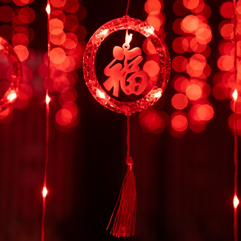 春节福字led小红灯笼挂饰过年太阳能彩灯串氛围灯新年阳台装饰灯