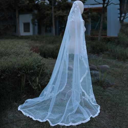 新款白色头纱新娘结婚主婚纱配件超仙中长款韩式结婚森系网红拍照
