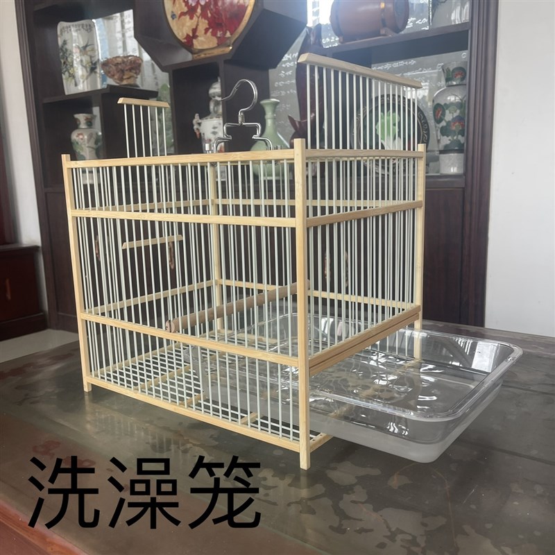 热销竹制方鸟笼洗澡笼换毛养笼玉鸟绣眼文鸟画眉腊嘴颠颏