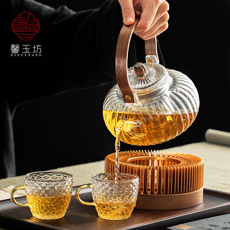 轻奢灯笼提梁玻璃壶温茶炉套装家用餐厅下午茶蜡烛煮茶炉围炉花茶