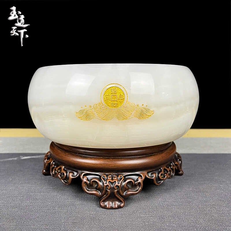 天然玉石聚宝盆旋转摆件客厅玄关办公室桌面装饰品乔迁开业礼品