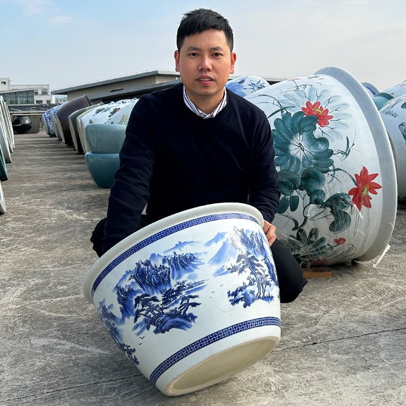 景德镇陶瓷青花大缸家用睡莲荷花盆室外养乌龟鱼缸种树缸庭院水缸