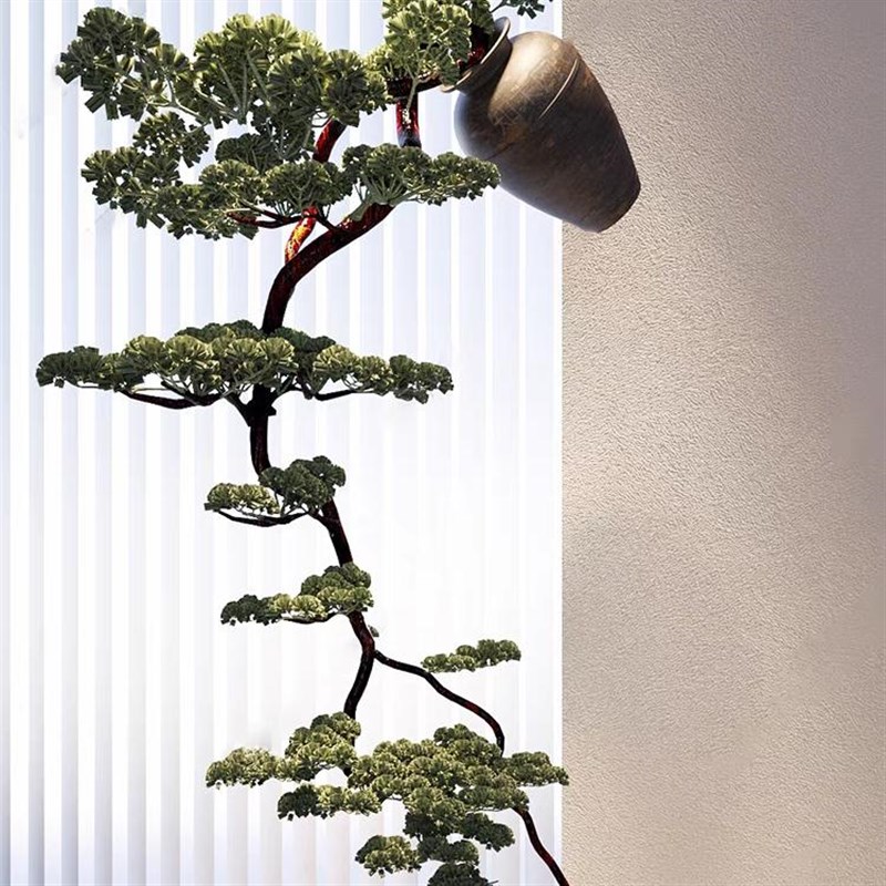 新中式悬挂彷真迎客松中国风吊挂假树松树倒挂绿植造景装饰玄关