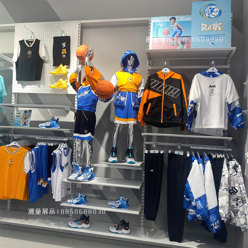 童装店展示架上墙铁艺双层陈列架男女服装货架品牌运动服装锁墙架