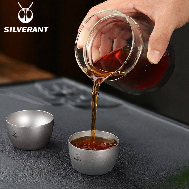 SLIVERANT/银蚁钛滤网双层泡茶器家用户外随身便携茶具旅行快客杯
